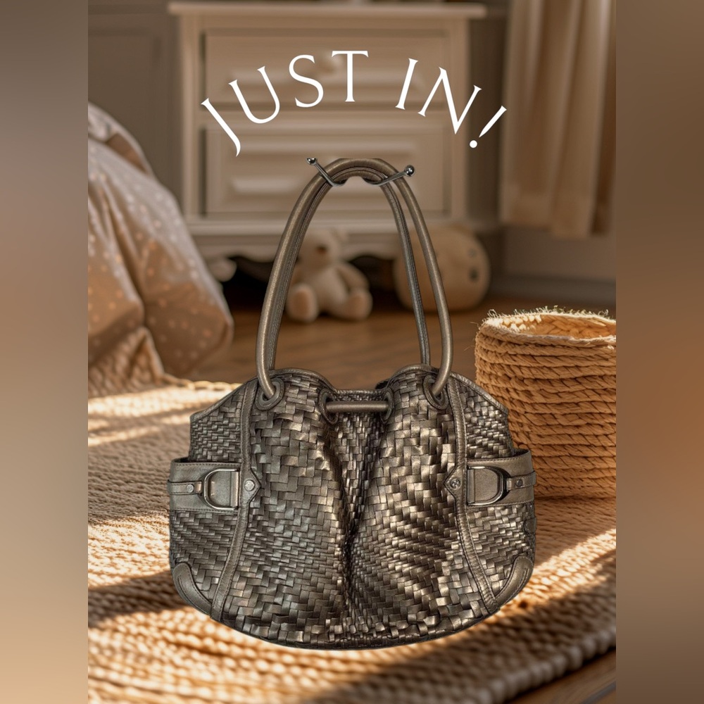 Cole Haan Women's Brown Gold Basket Weave
Woven Leather Metallic Handbag